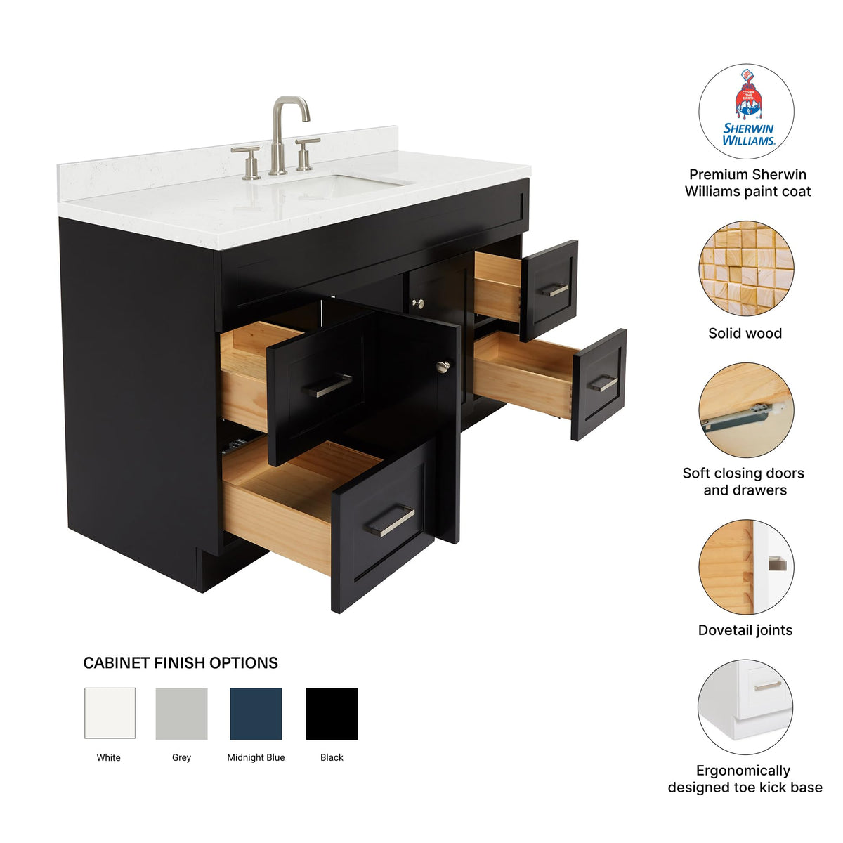 DKB Isabella 60 Inch Bathroom Vanity Single Sink â White Bathroom Vanity with Sink, 1.5" Edge Carrara White Quartz Countertop, Solid Wood, 2 Soft-Close Doors, 8 Dovetail Drawers + Tilt Drawer