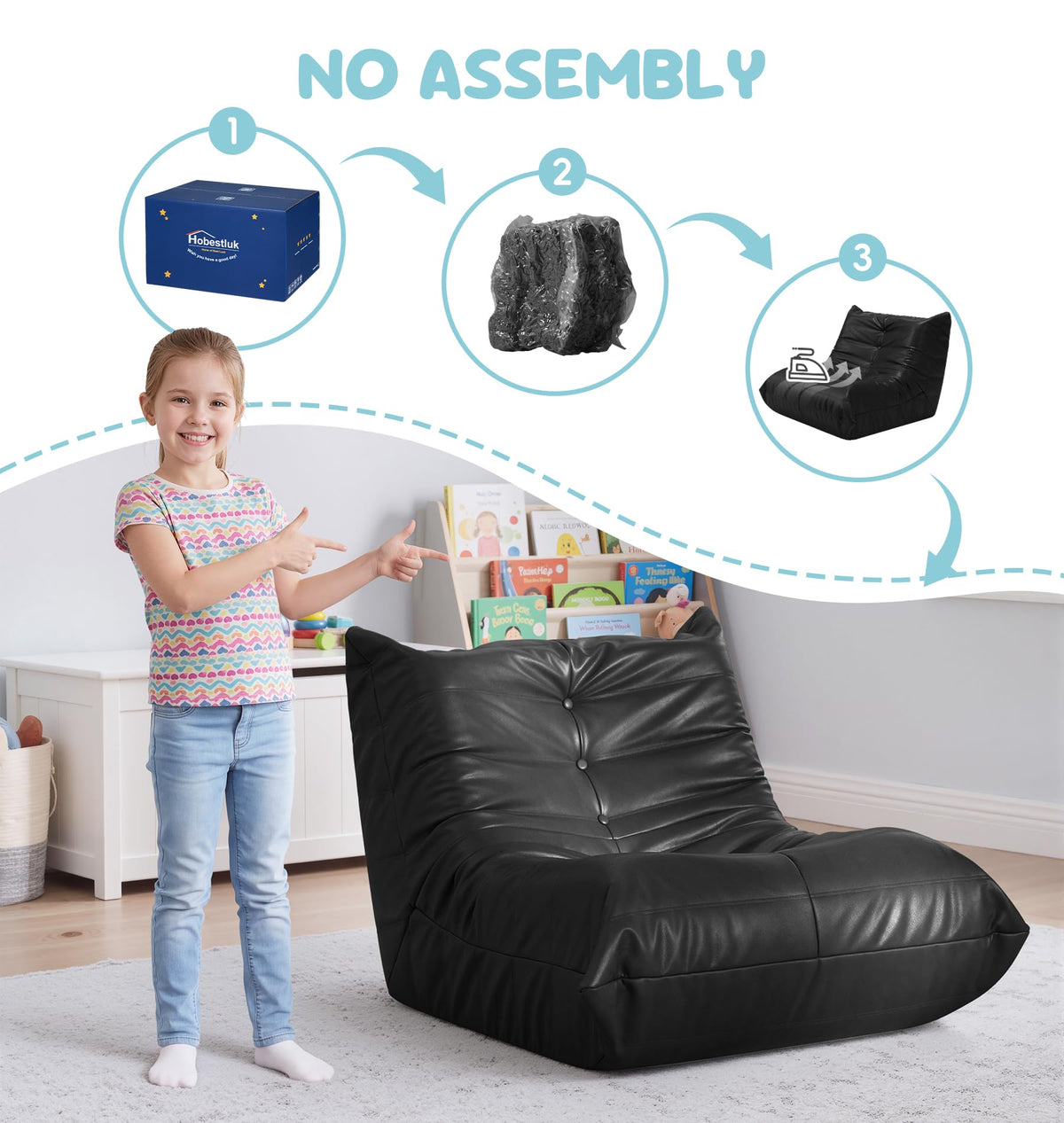 Hobestluk Bean Bag Chair Adult Leather Togo Chair Memory Foam Living Room
