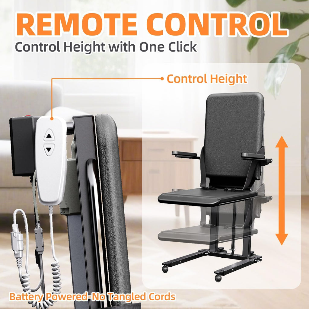Upgrade Steel Electric Lift Chair with Advanced Wheels and PU Cushion, Floor Lift for Elderly, Support Up to 400 LBS, Safety Seat Belts and Handrails, Suitable for Home or Care Facilities Use, Black