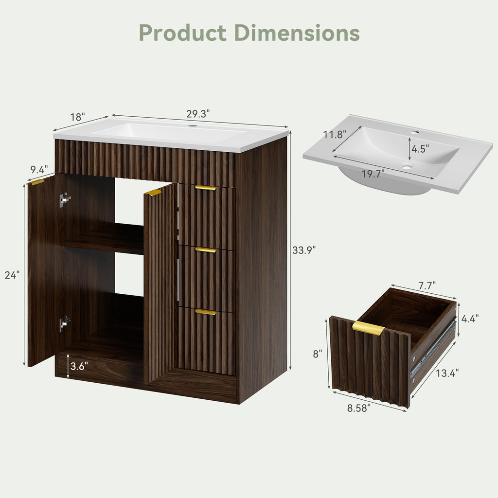 36" Bathroom Vanity with Sink Modern Oak