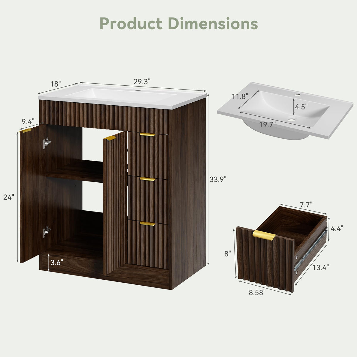 36" Bathroom Vanity with Sink Modern Oak