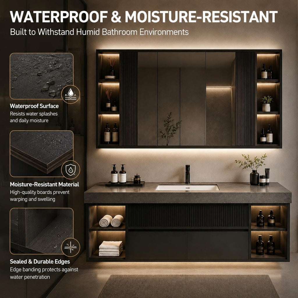52 in Floating Single Sink Bathroom Vanity with LED Mirror