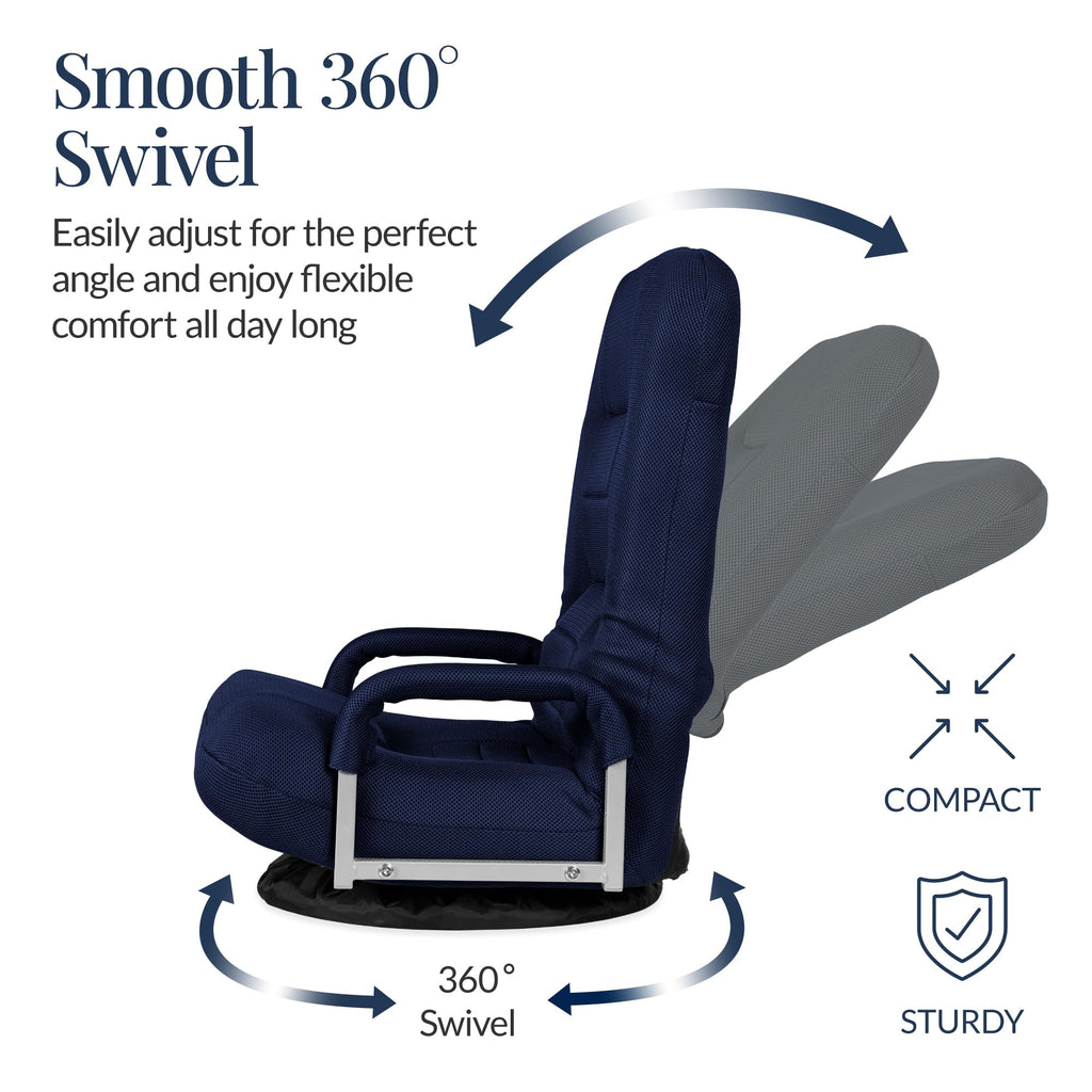 Best Choice Products Swivel Gaming Chair 360 Degree Multipurpose Floor Chair Rocker for TV, Reading, Playing Video Games w/Lumbar Support, Armrest Handles, Adjustable Foldable Backrest - Black/Black