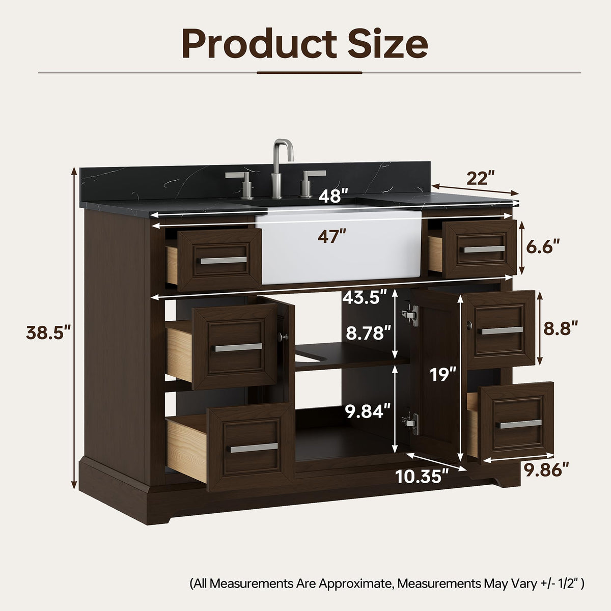60 Inch Bathroom Vanity with Double Sink Combo, Greige