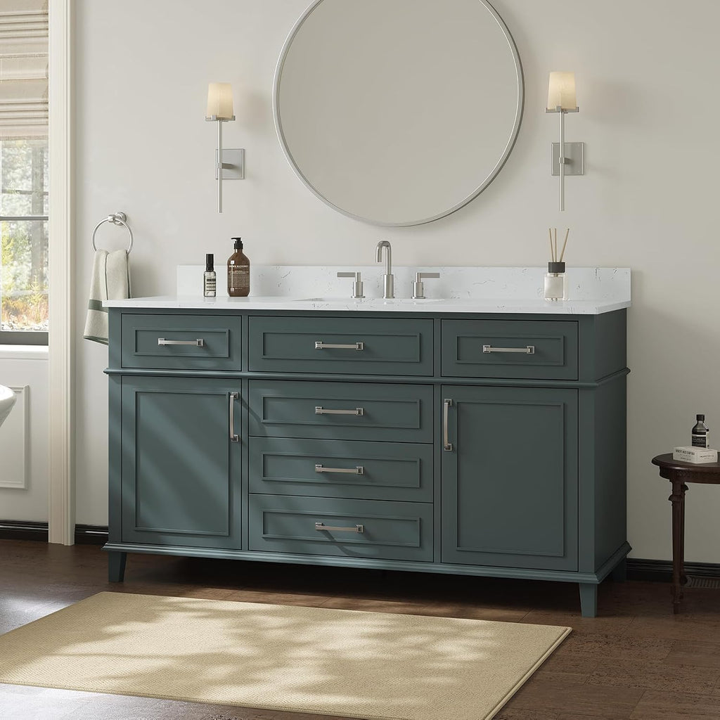 60 Inch Bathroom Vanity with Sink, Fully Assembled, Green