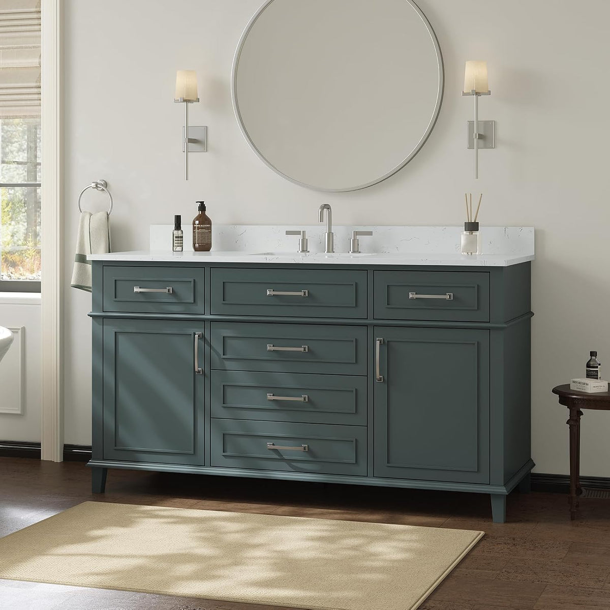 60 Inch Bathroom Vanity with Sink, Fully Assembled, Green