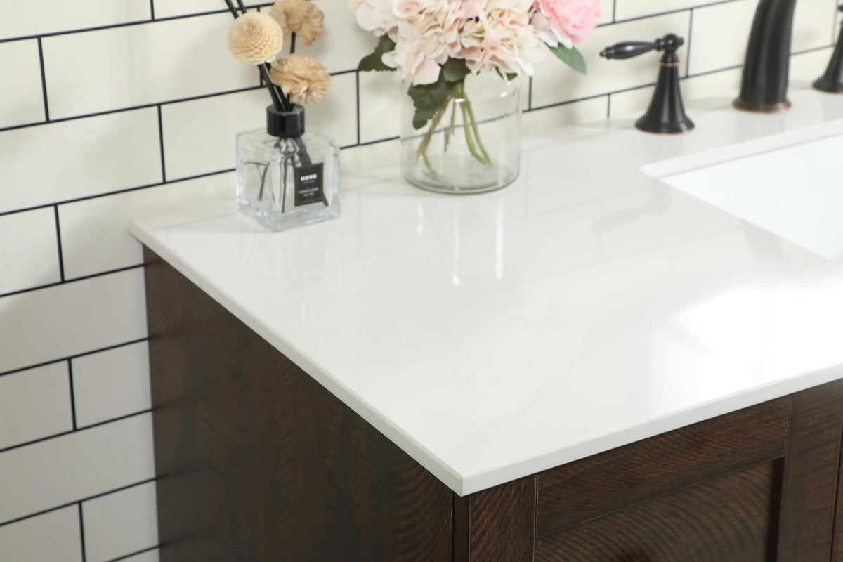 18" Pre-Assembled Bathroom Vanity with Sink, Engineered Wood, Ivory White Engineered Marble Countertop Included, Single Oval Porcelain Sink, 1 Soft-Close Drawers, Expresso