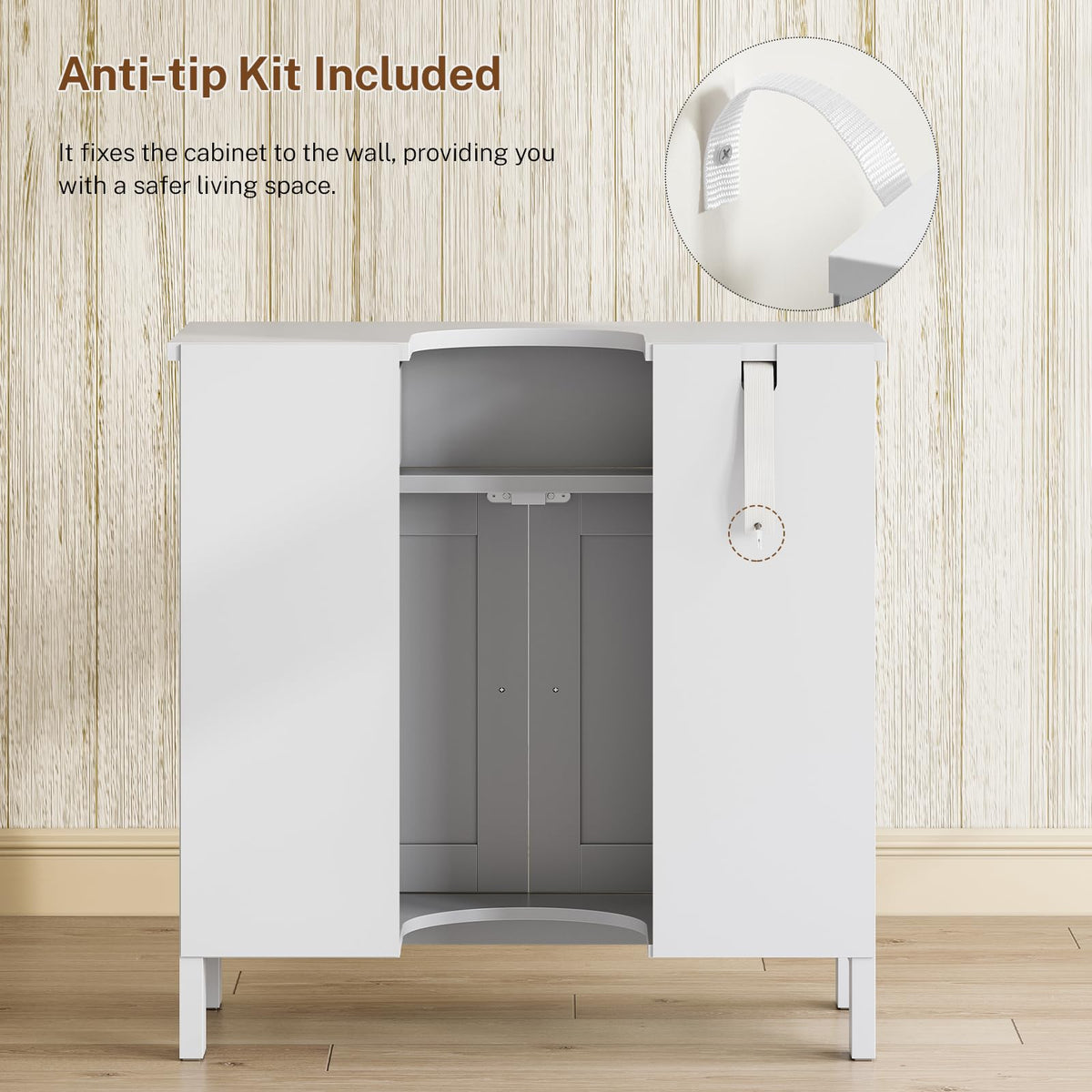 TEENFON Pedestal Sink Storage Cabinet with 2 Doorsand Drawer, Bathroom Sink Cabinet, Under Sink Storage with U-Shape Cut-Out, White