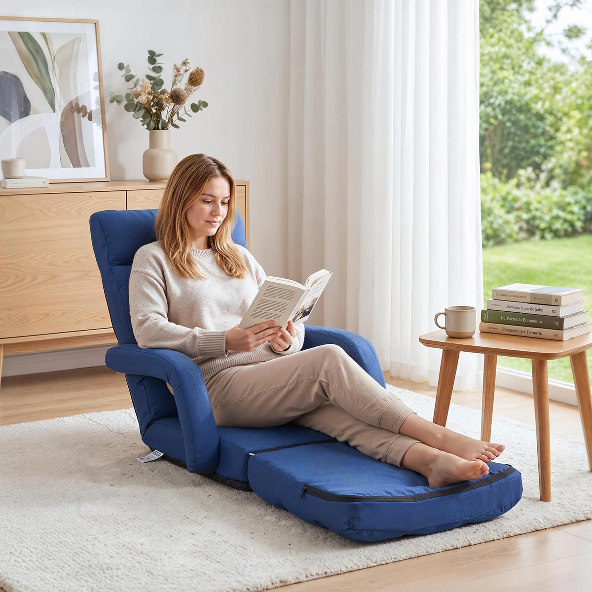 VEVOR Floor Chair, Floor Gaming Chair with 5 Adjustable Position and Back Support, Folding Lounge Chair with Armrest for Adults, Sofa Lounger with Comfy Cushion for Living Room and Bedroom, Gray