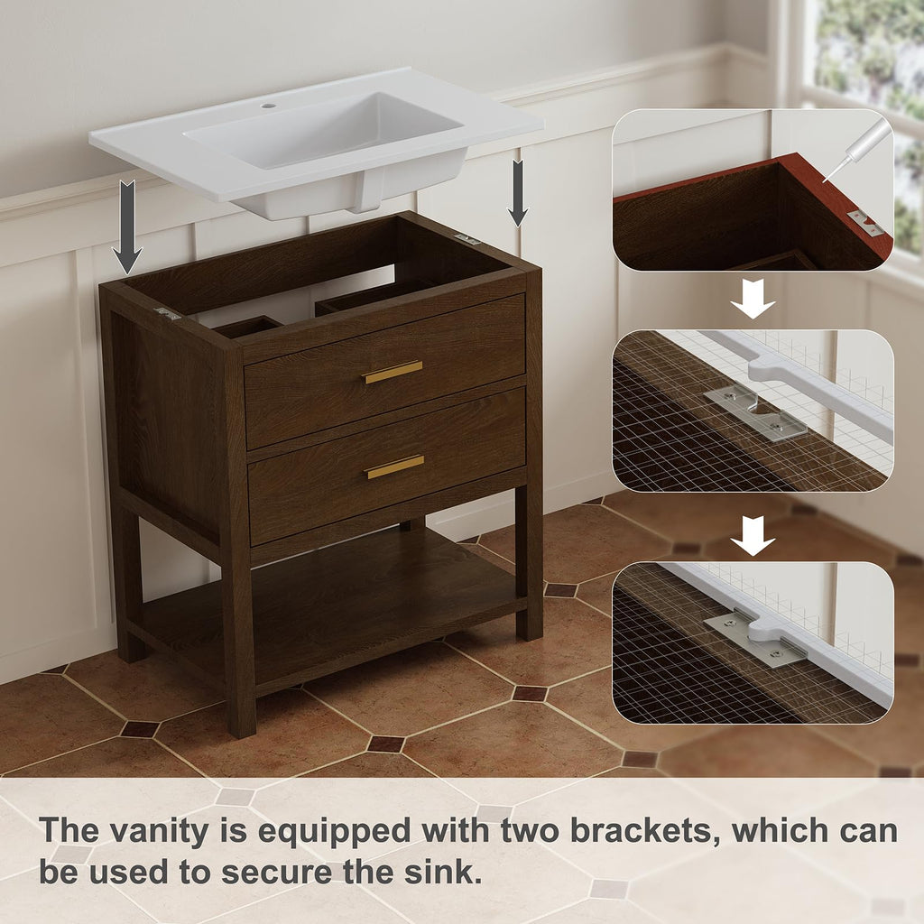 42 Inch Bathroom Vanity with Sink, Fully-Assembled, Walnut