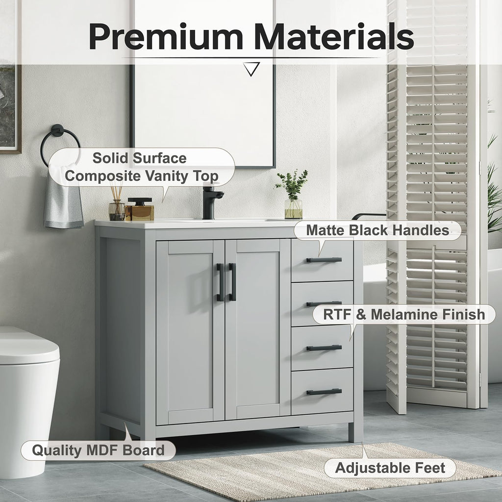 36 Inch Modern Bathroom Vanity with Sink, Black
