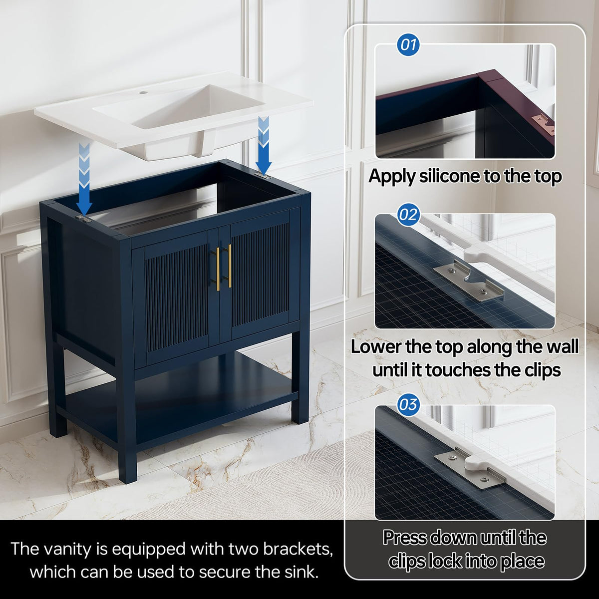 36 Inch Modern Bathroom Vanity with Sink, Black