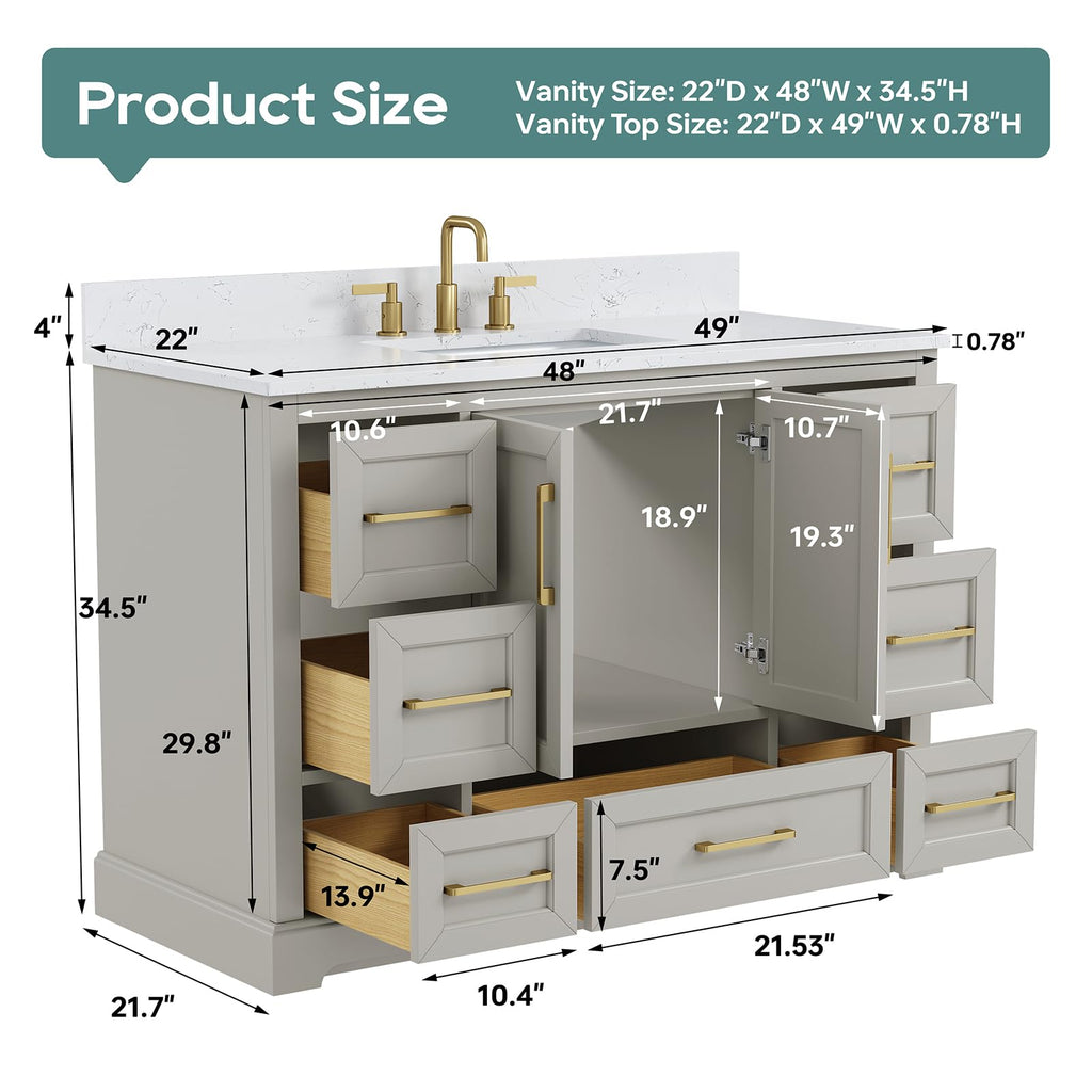 60 Inch Bathroom Vanity with Double Sink Combo, Greige