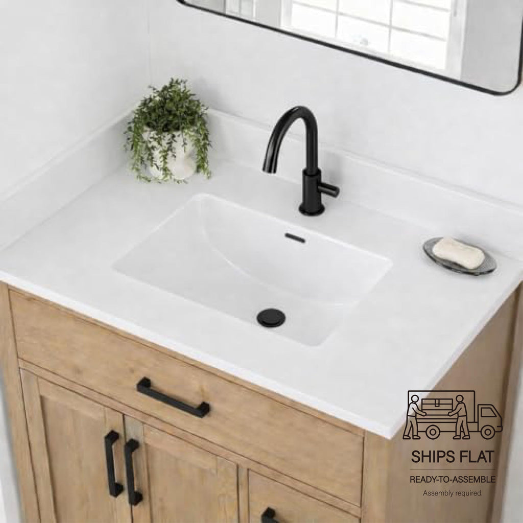 36" Maple Walnut Bathroom Vanity Base â Ready-to-Assemble Sink Cabinet with Drawers, Shaker Style Storage, Base Only, No Top or Sink