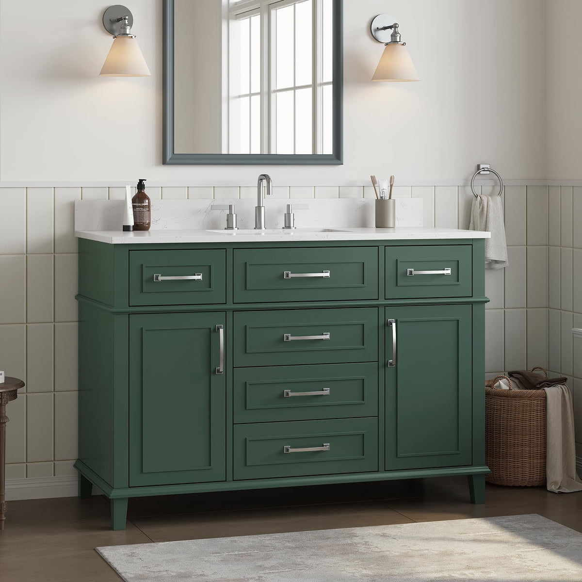 42 Inch Bathroom Vanity with Sink, Pre Assembled, White