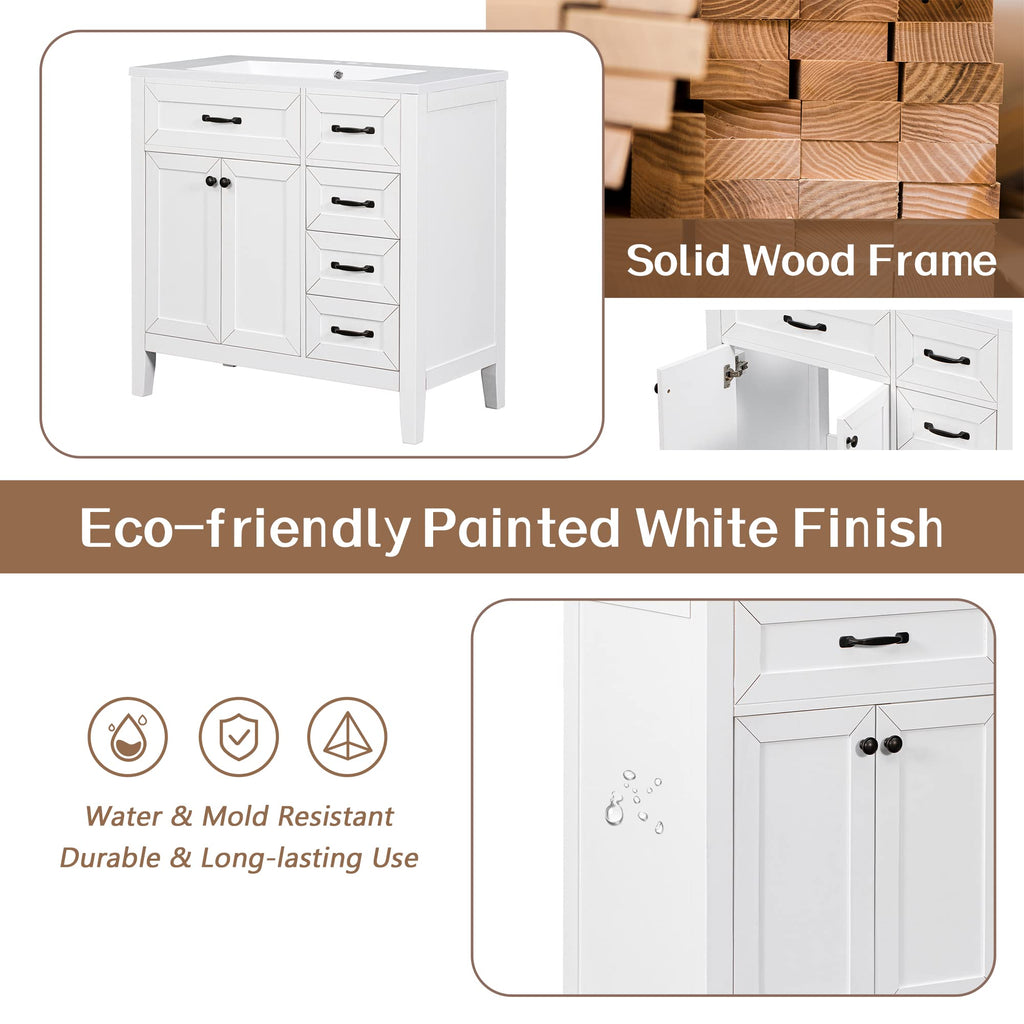 36 Inch Bathroom Vanities with Undermount Ceramic Sink, Storage Cabinet with Soft Closing Doors and Three Drawers, Solid Wood Frame, Natural Wood