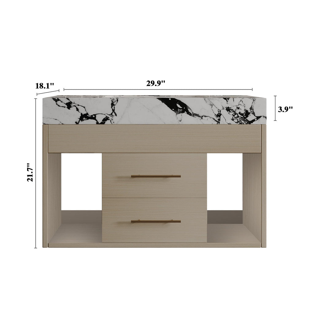 Glintee 40" Floating Bathroom Vanity & Sintered Stone Top, Black
