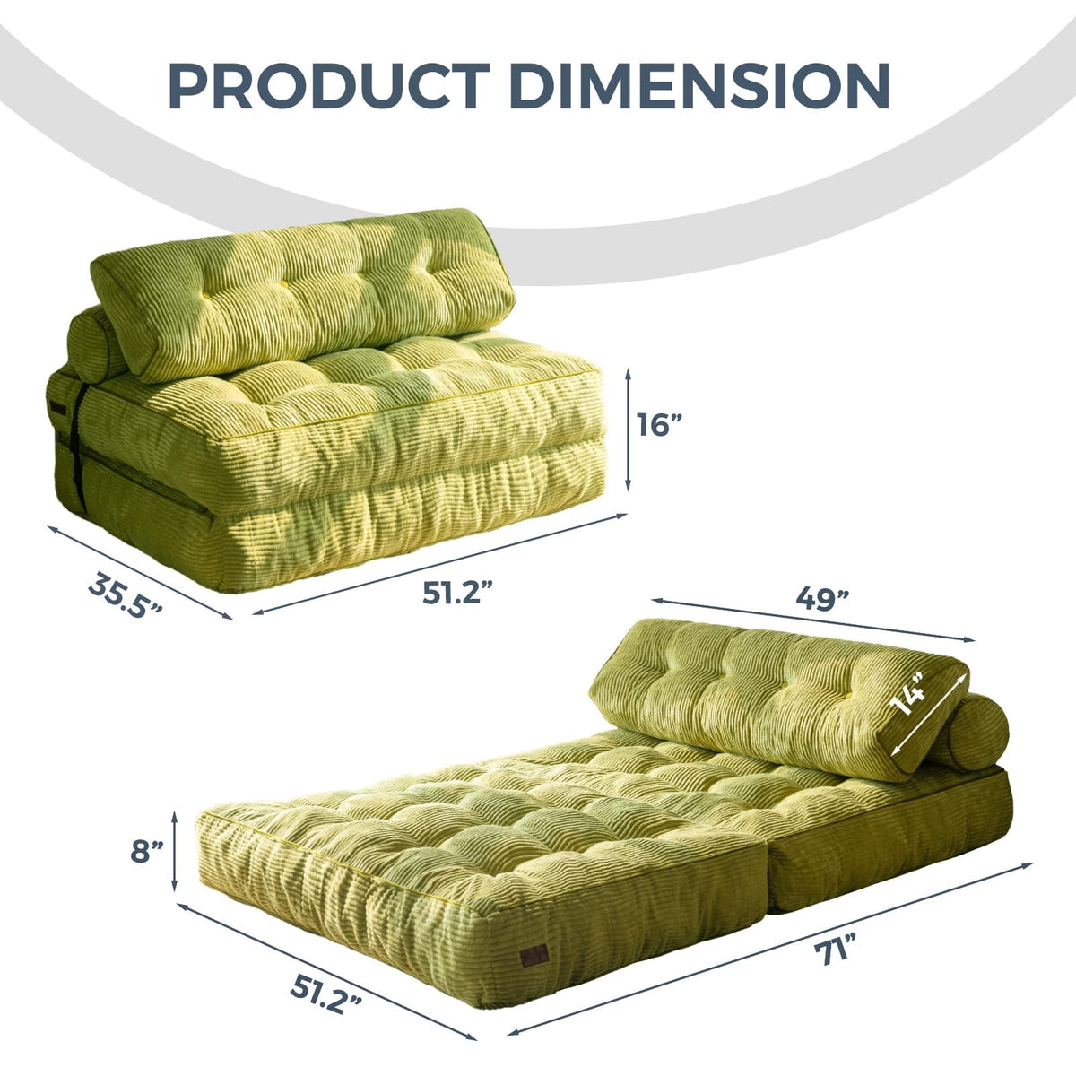 MAXYOYO Folding Sofa Bed, Convertible Chair Bed with Pillow