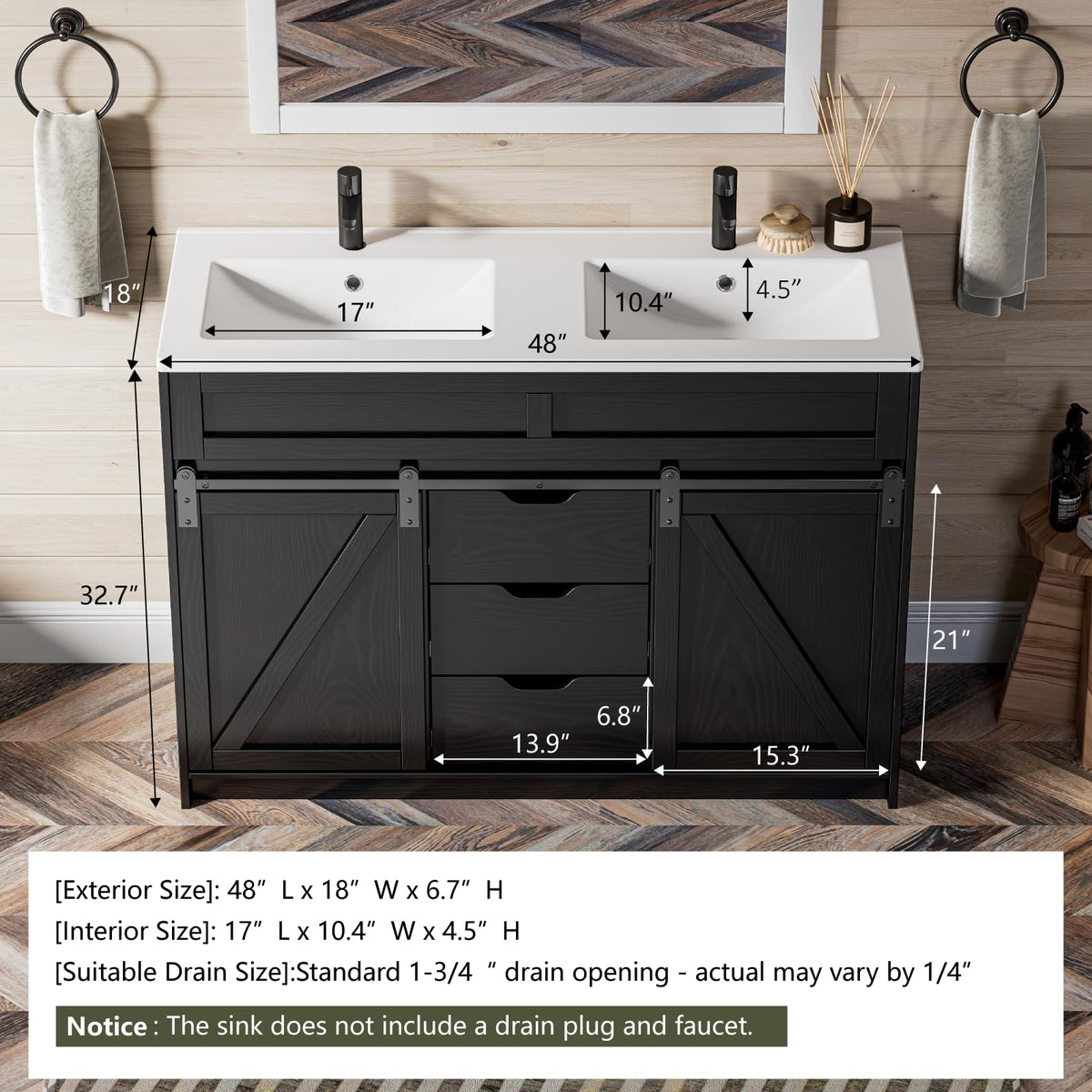 30" Bathroom Vanity with Sink, Sliding Barn Door & 3 Drawers