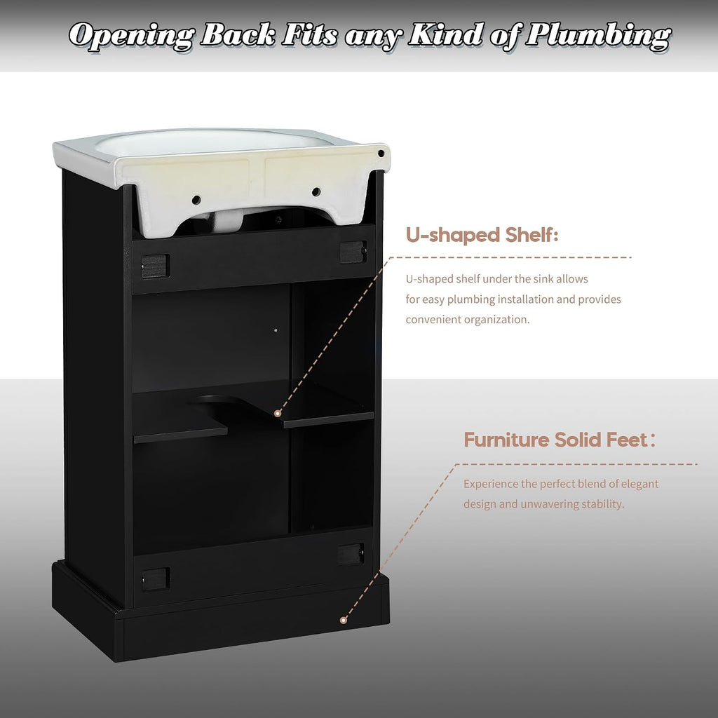YOPTO 20" Bathroom Vanity with Ceramic Sink, French Style, Black