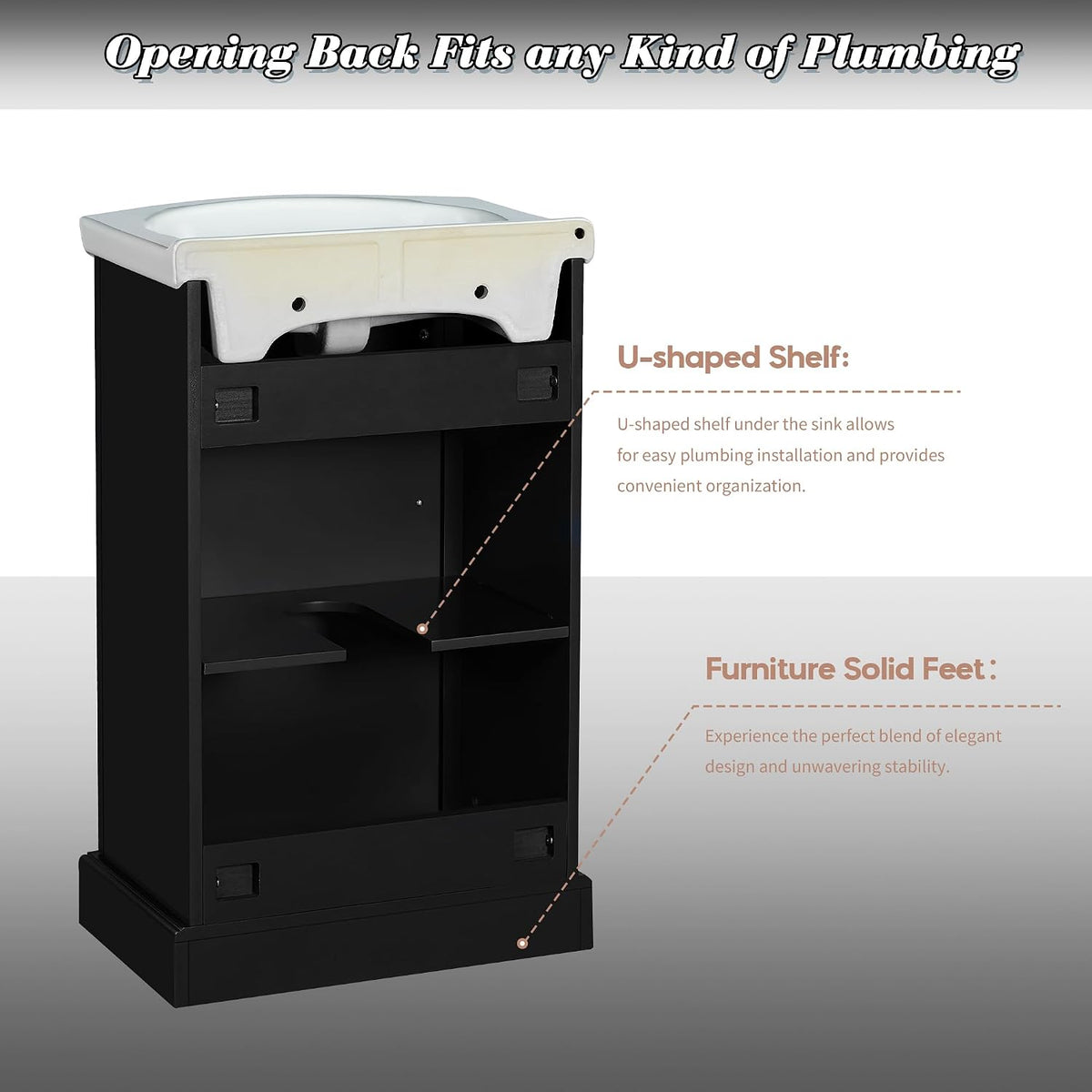 YOPTO 20" Bathroom Vanity with Ceramic Sink, French Style, Black