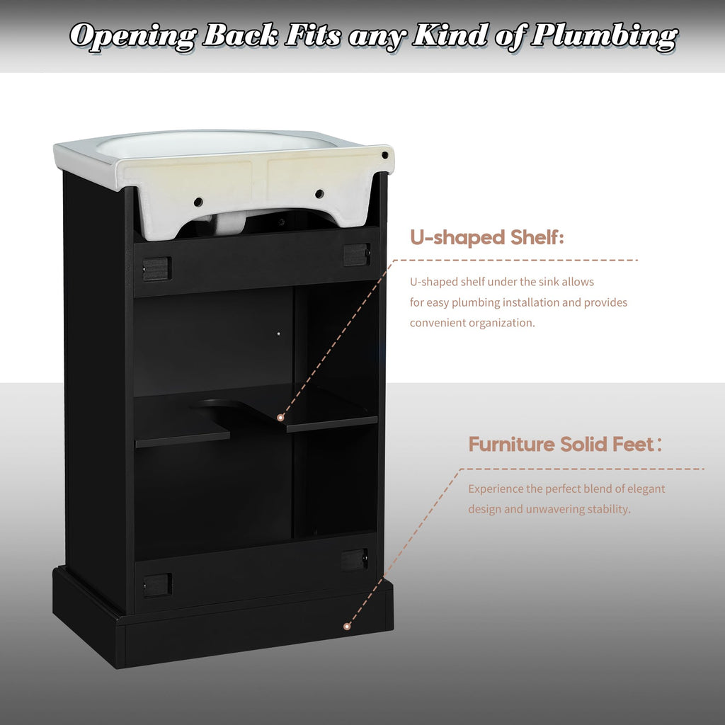 YOPTO 20" Bathroom Vanity with Ceramic Sink, French Style, Black