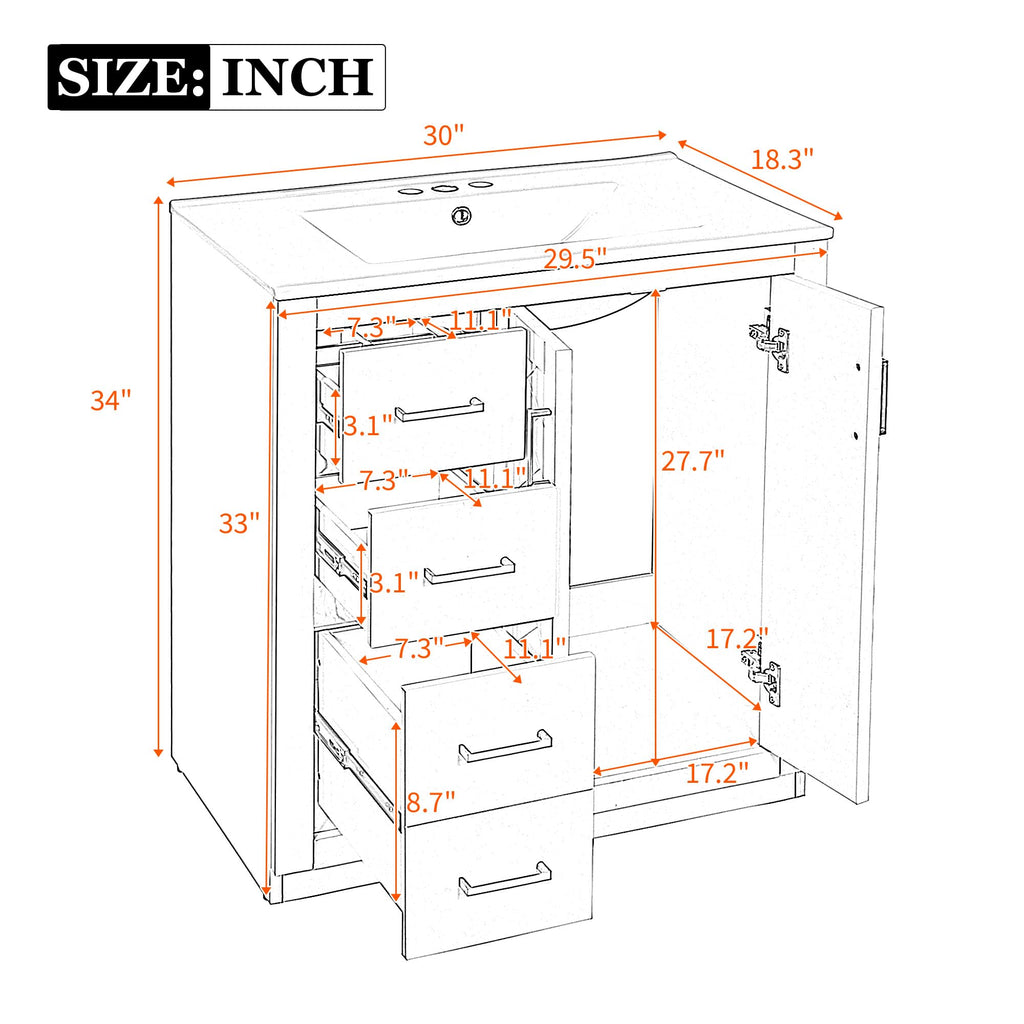 30 Inch Green Bathroom Vanity with Sink & Gold Handles,Light Luxury