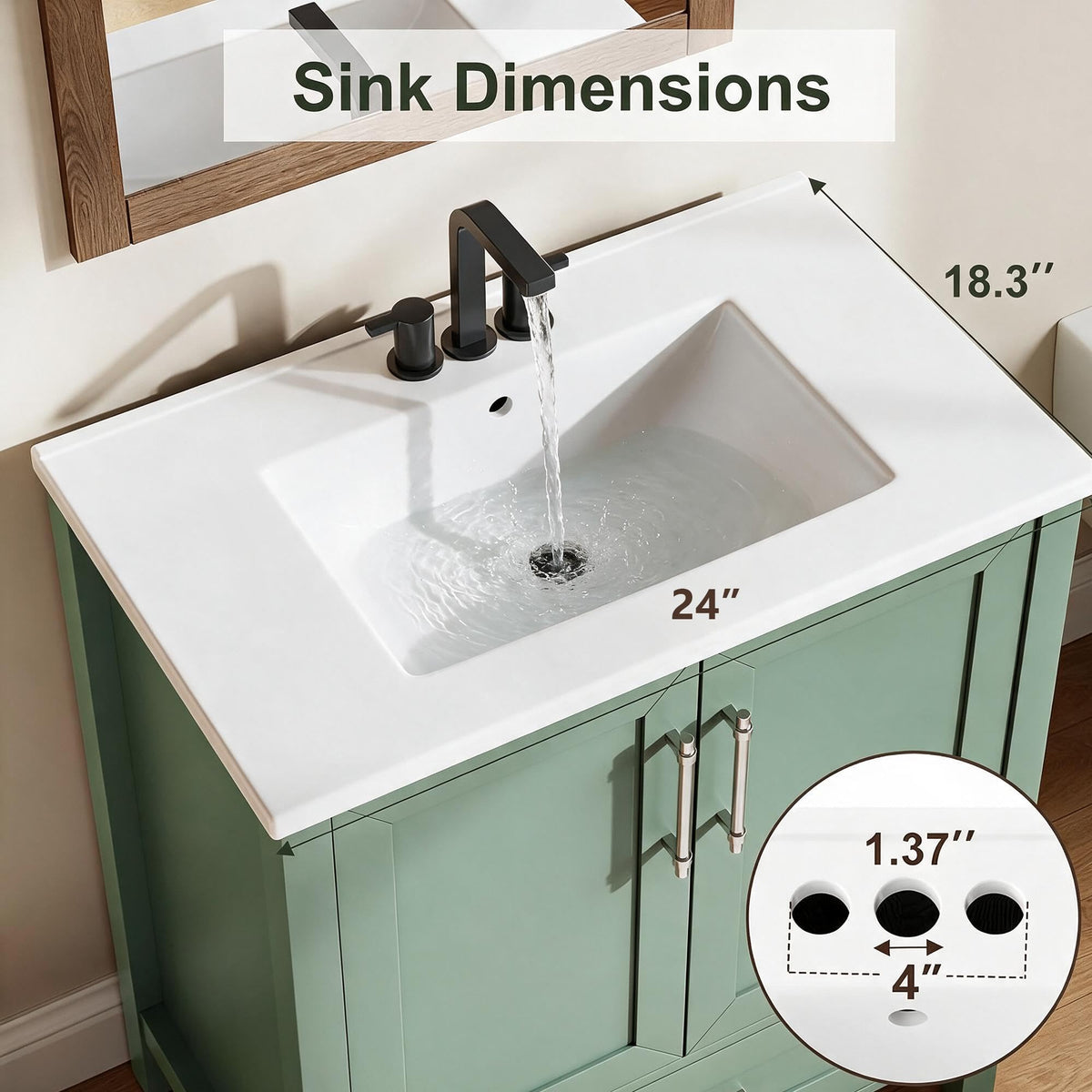 Garvee 24" Bathroom Vanity with Sink, Freestanding Bathroom Cabinet