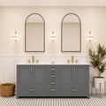Ayna Decors Maya 72 Inch Double Vanity with Sink and Pre Drilled Faucet Holes Quartz Top in Charcoal Grey, Freestanding Bathroom Vanities with Soft Close Doors and Drawers - Brushed Gold Hardware