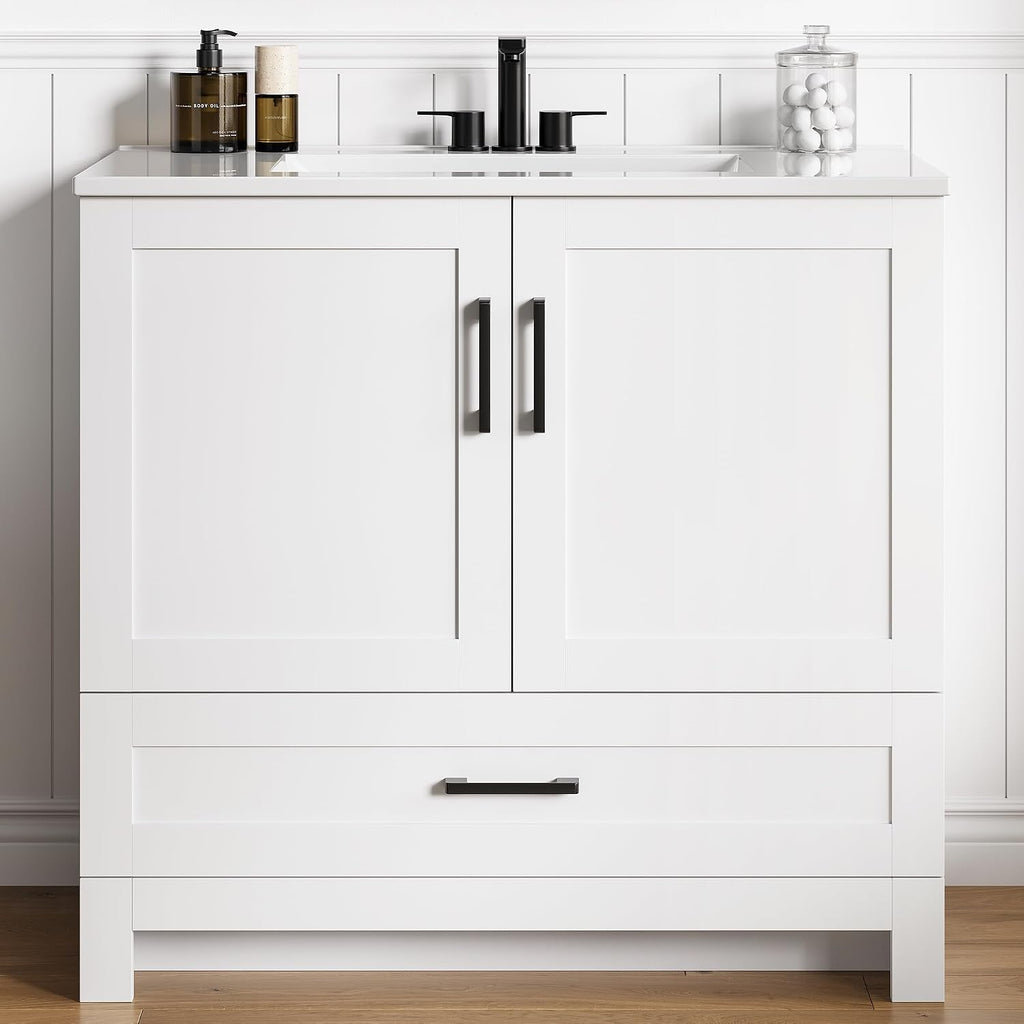 LIKIMIO 36" Bathroom Vanity with Sink, 1 Soft-Close Drawer & 2 Doors, White