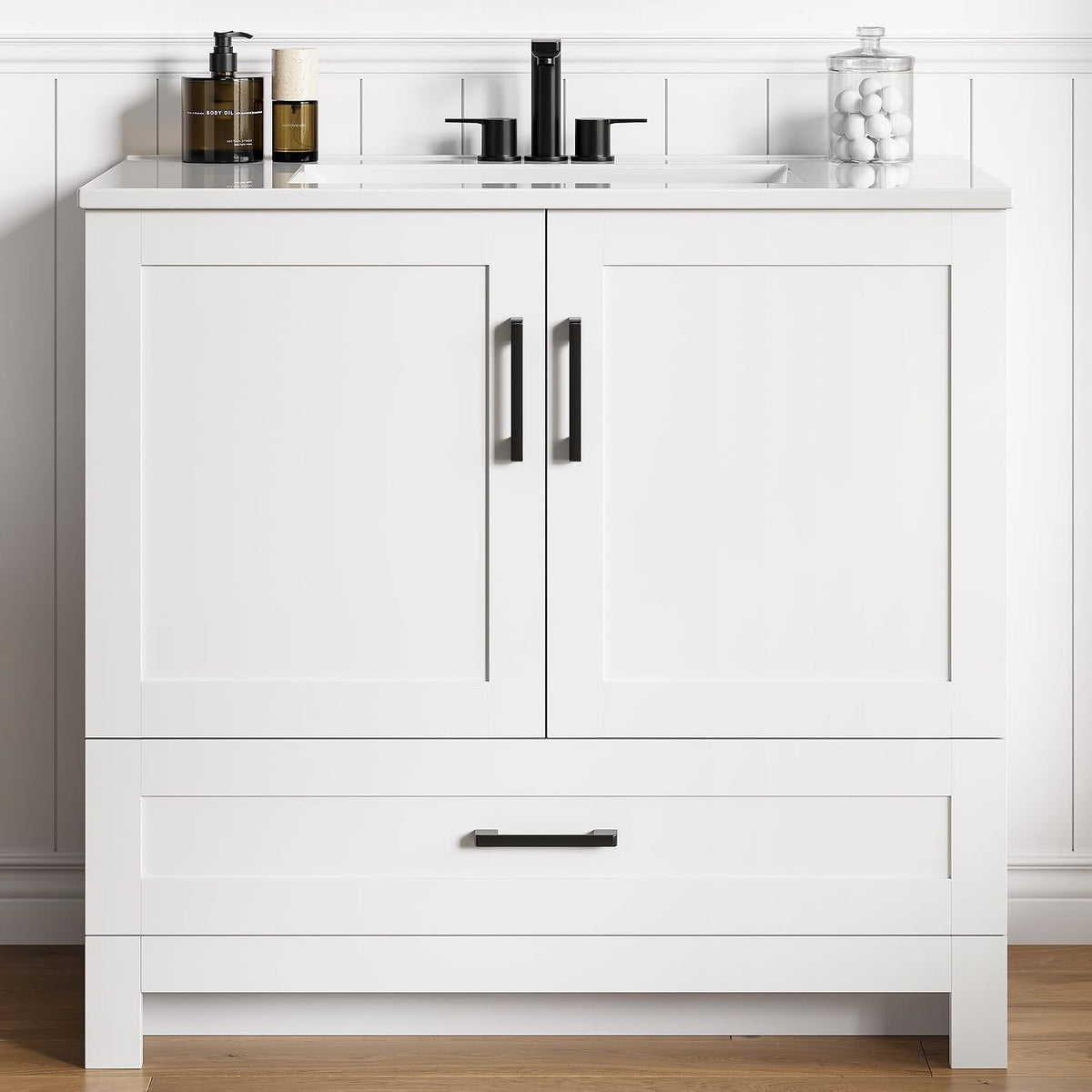 LIKIMIO 36" Bathroom Vanity with Sink, 1 Soft-Close Drawer & 2 Doors, White