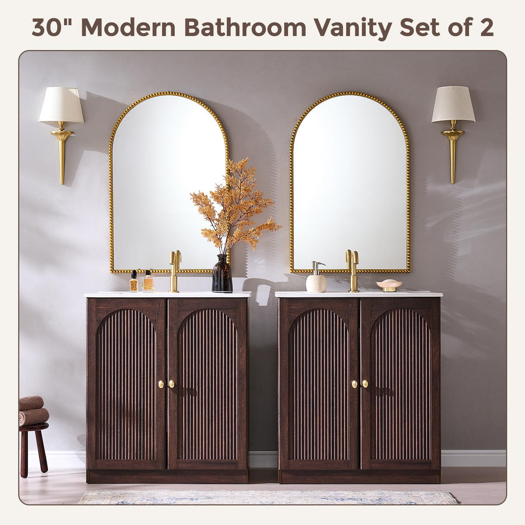 IFBUY 30 Inch Arched Bathroom Vanity with Sink, Fluted Design, Natural Oak