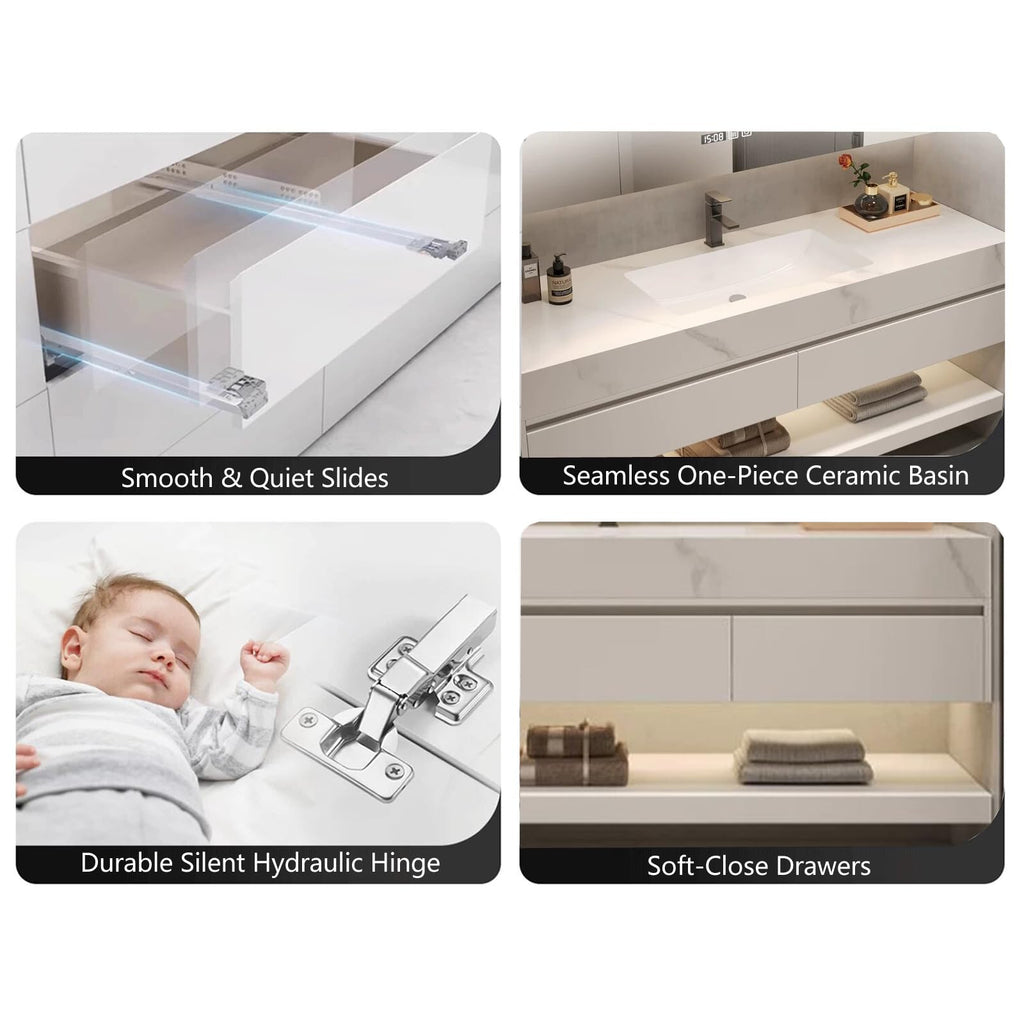 72" Bathroom Vanity with Double Sink, Fully Assembled, White