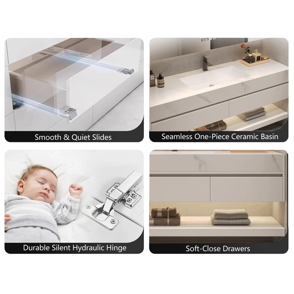 72" Bathroom Vanity with Double Sink, Fully Assembled, White