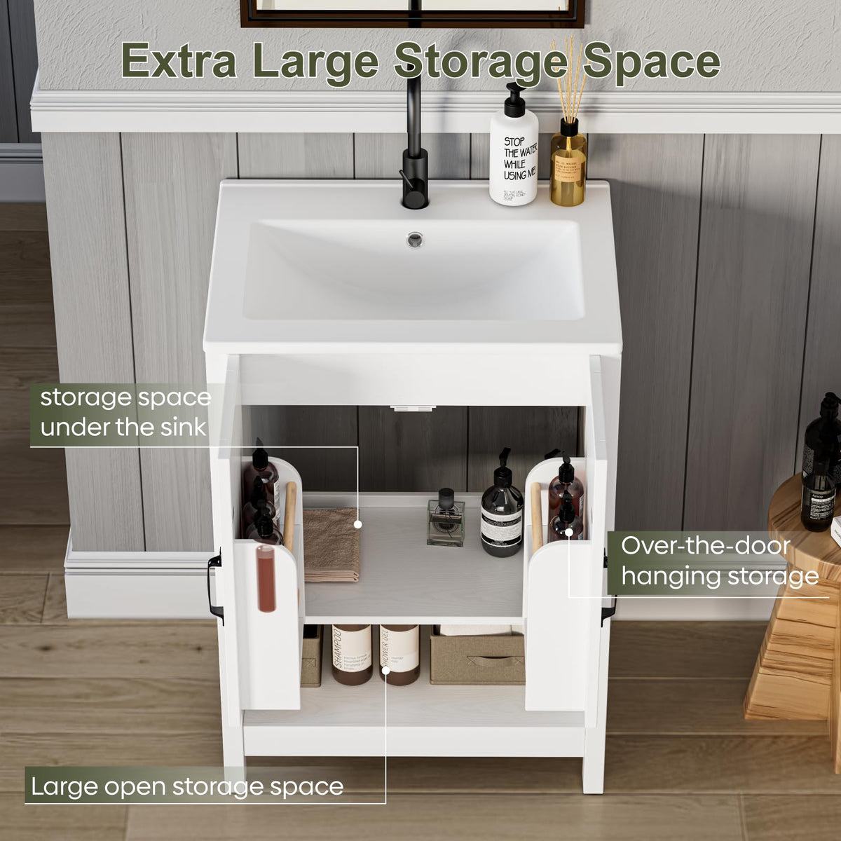 30" Bathroom Vanity with Sink, Modern Bathroom Cabinet, White