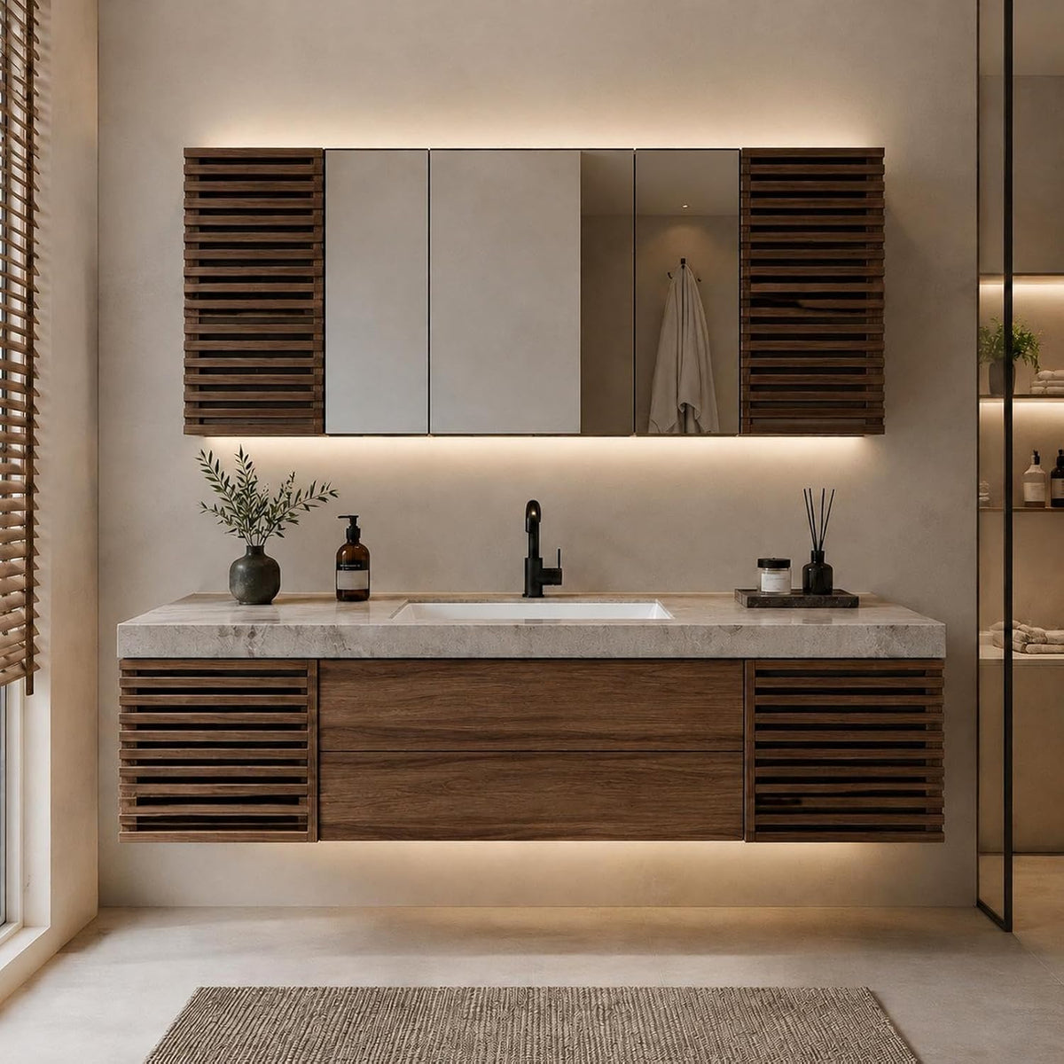 68 IN Floating Single Sink Bathroom Vanity Set with LED Mirror Cabinet