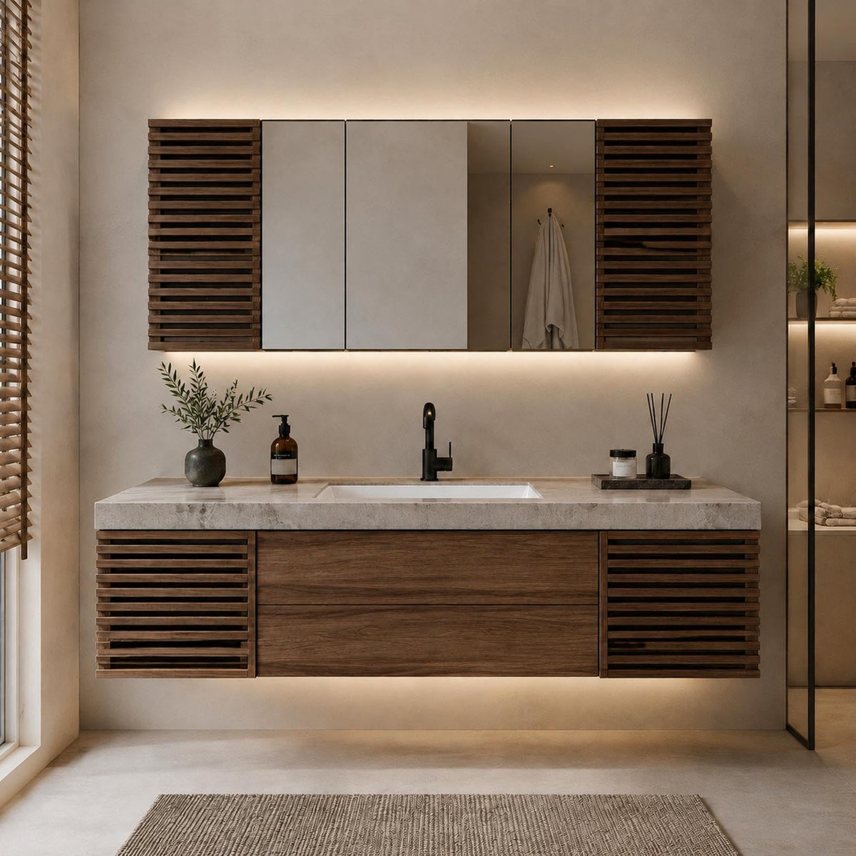 68 IN Floating Single Sink Bathroom Vanity Set with LED Mirror Cabinet