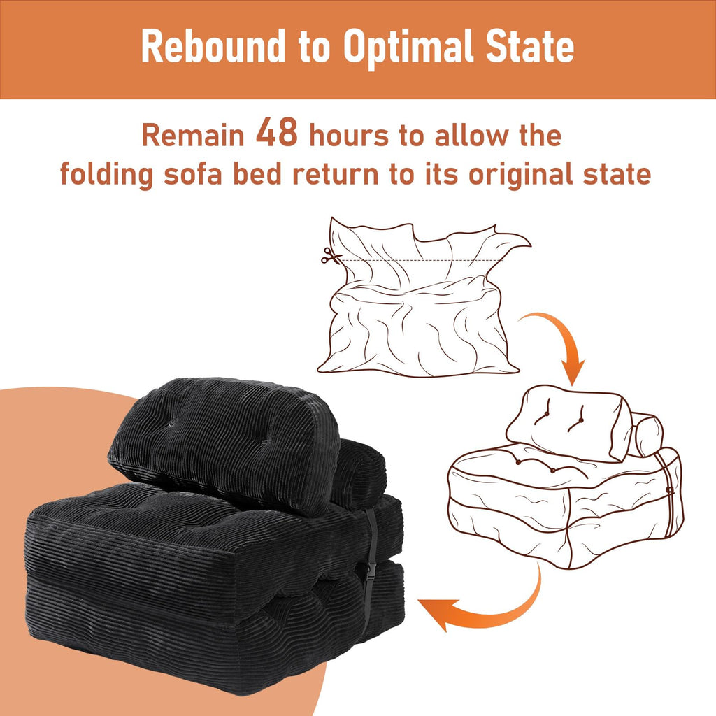 Folding Sofa Bed, Convertible Sleeper Chair with Back Support and Pillow