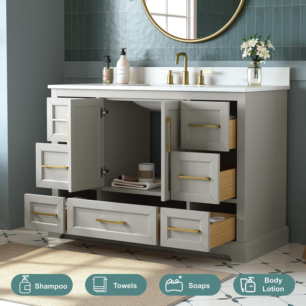 60 Inch Bathroom Vanity with Double Sink Combo, Greige