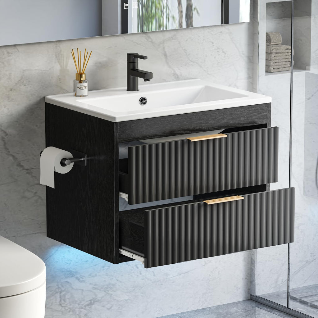 30" Bathroom Vanity with Sink, Wall Mounted Cabinet, Black