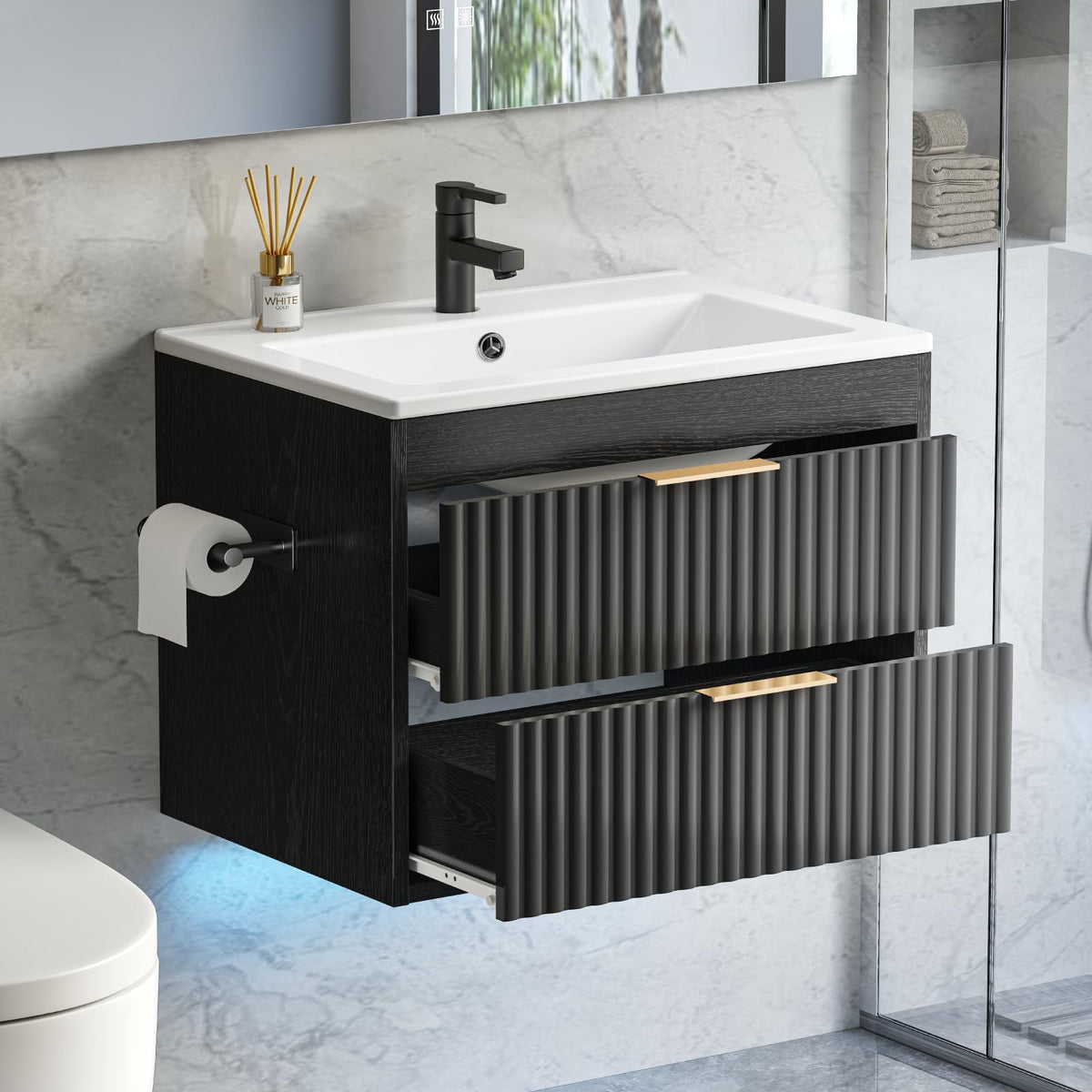 30" Bathroom Vanity with Sink, Wall Mounted Cabinet, Black