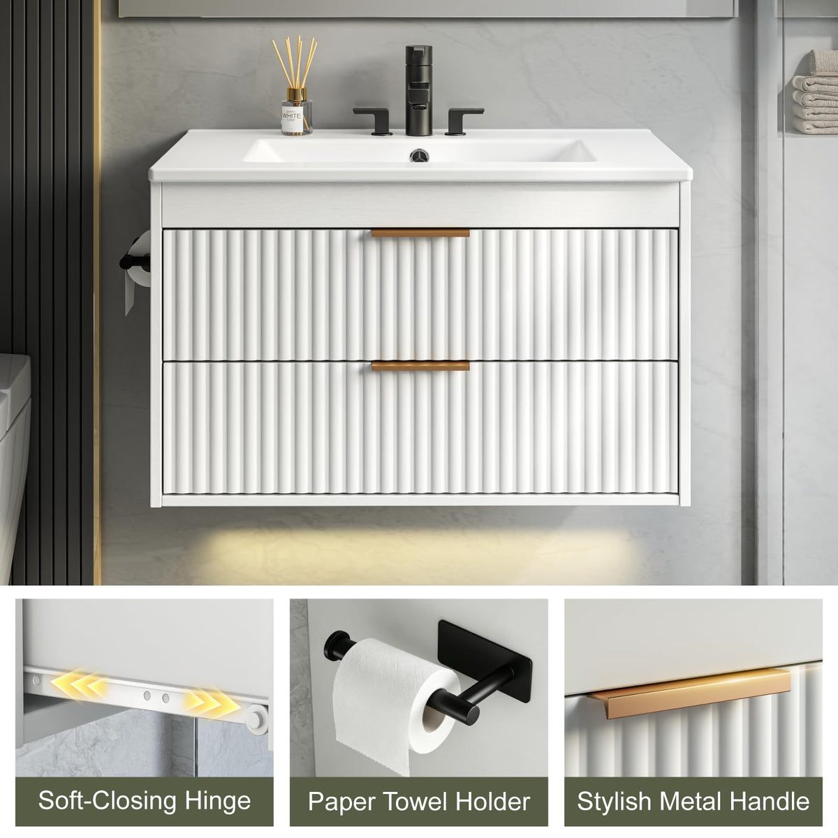 30" Bathroom Vanity with Sink, Wall Mounted Cabinet, Black