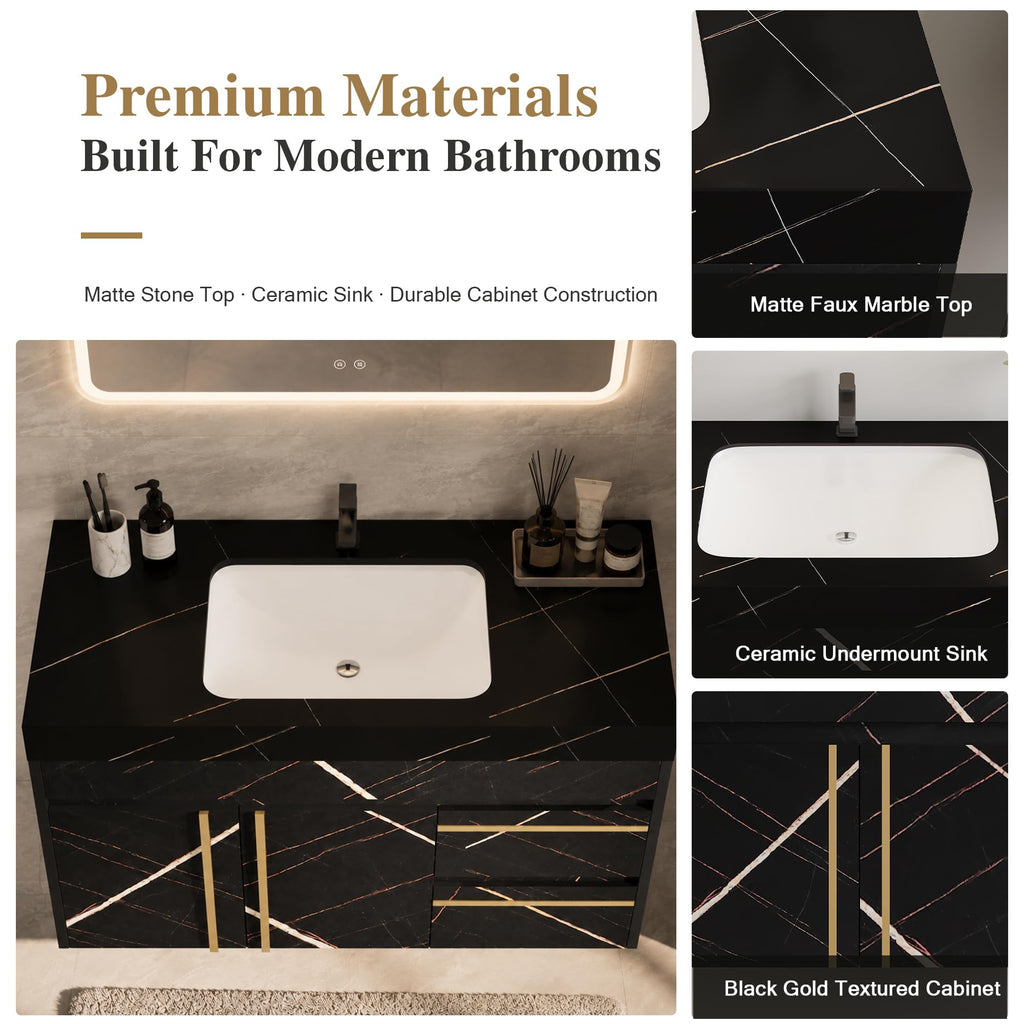 36 Inch Bathroom Vanity with Sink, Black Floating Wall Mounted Vanity