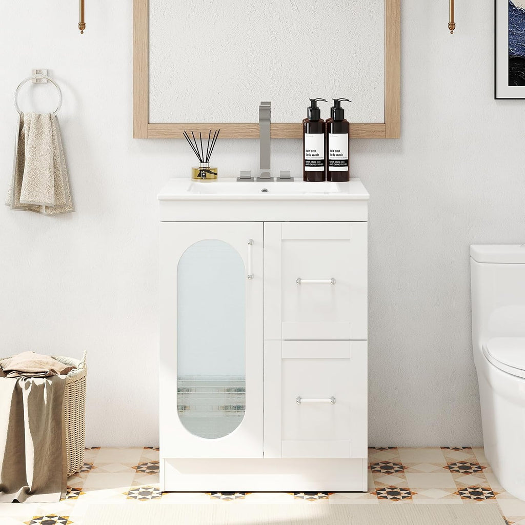 DUMOS 24" Modern Bathroom Vanity with Durable Ceramic Basin