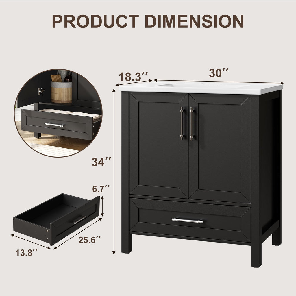 Garvee 24" Bathroom Vanity with Sink, Freestanding Bathroom Cabinet