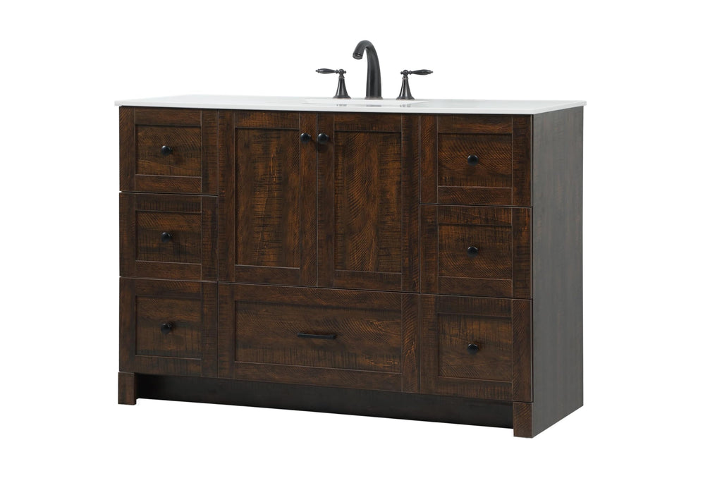 18" Pre-Assembled Bathroom Vanity with Sink, Engineered Wood, Ivory White Engineered Marble Countertop Included, Single Oval Porcelain Sink, 1 Soft-Close Drawers, Expresso