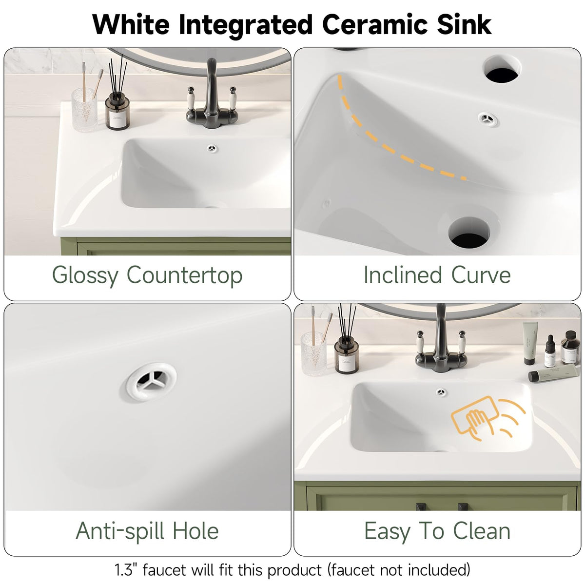 ONBRILL 28" Bathroom Vanity with Ceramic Sink, Soft Close Doors,White