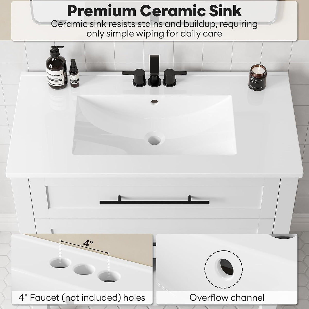 LIKIMIO 36" Bathroom Vanity with Sink, 2 Drawers & Open Shelf, White