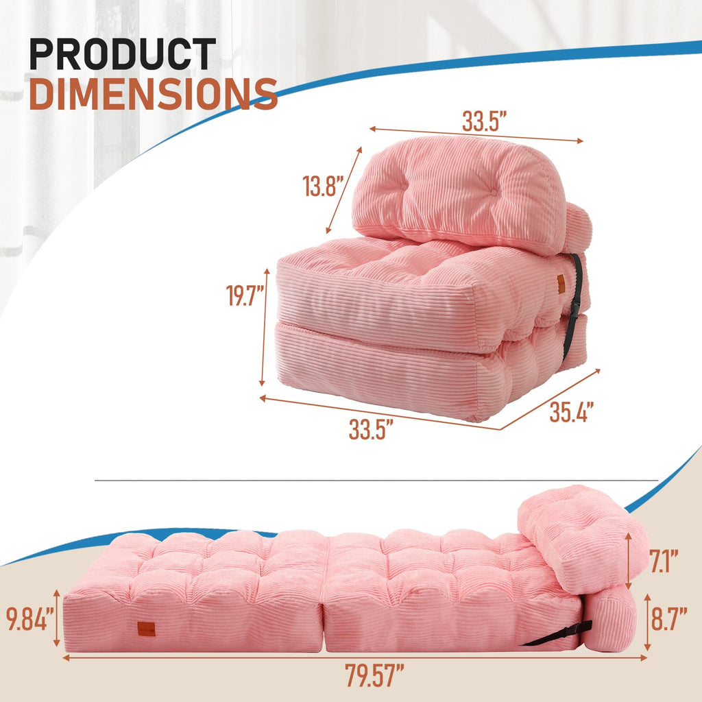 Folding Sofa Bed, Convertible Sleeper Chair with Back Support and Pillow