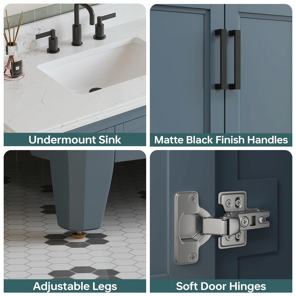60 Inch Bathroom Vanity Double Sink, Steel Blue
